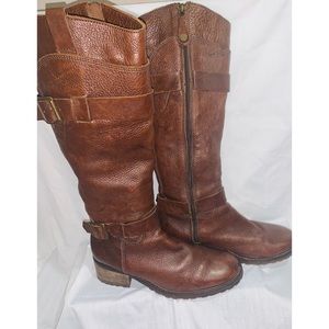 Italian Shoemakers Tall Brown Leather Moto Boots